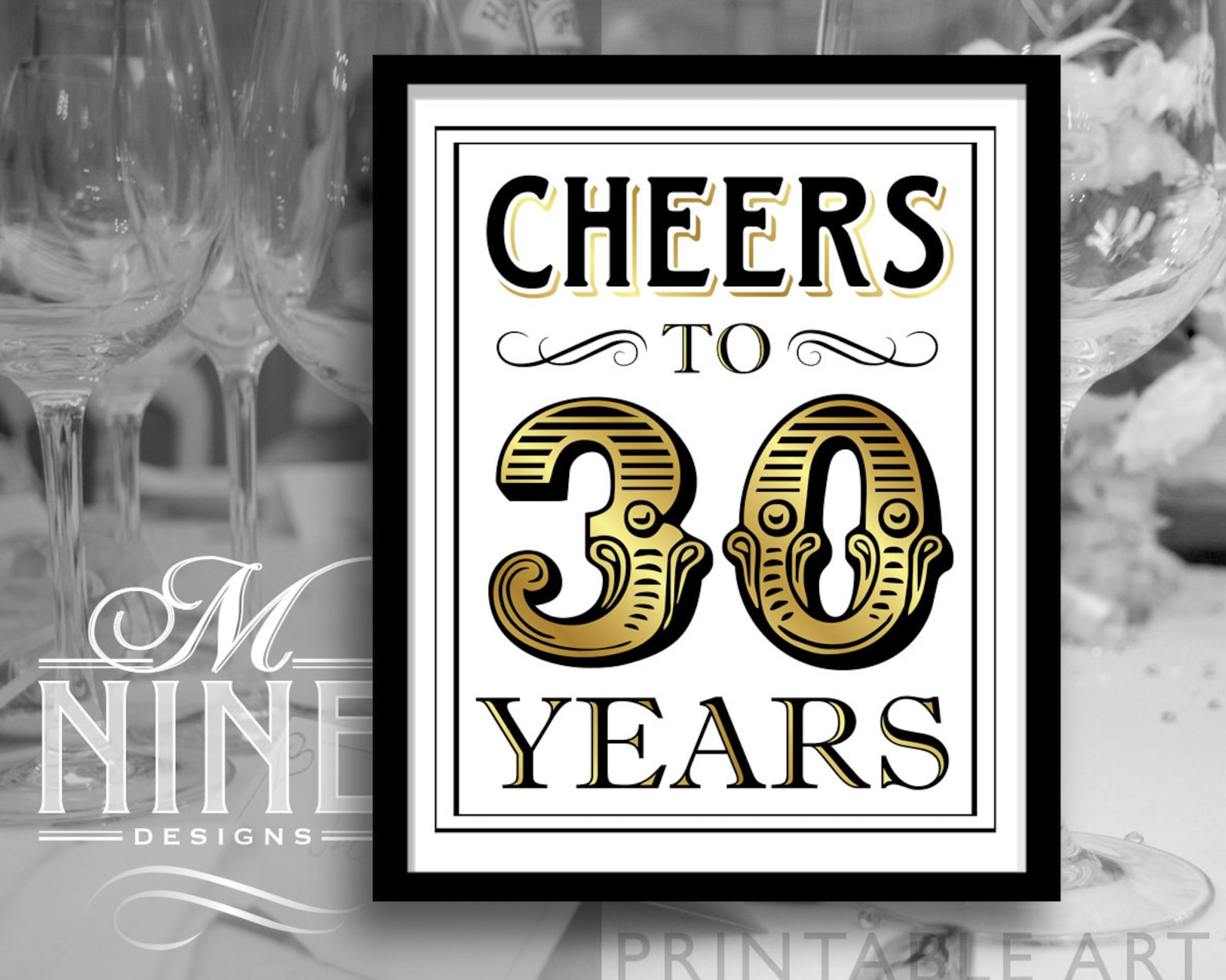 Gold Printable Art cheers to 30 Years Vintage | Etsy