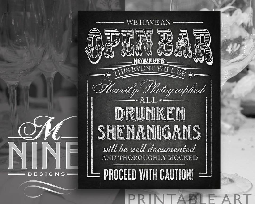 Chalkboard Bar Sign Printables OPEN BAR Drunk Shenanigans Sign