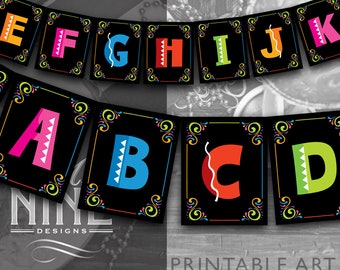 Fiesta Party BANNER LETTERS Sign Printables | Fiesta Sign Downloads | Digital Download | Printable Party Banner Downloads FCB15