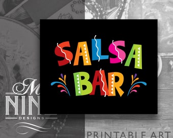 Fiesta Party Sign Downloads | SALSA BAR Sign Printables | Digital Download | Cinco de Mayo Party Signs | Mexican Fiesta Party Sign FCB22