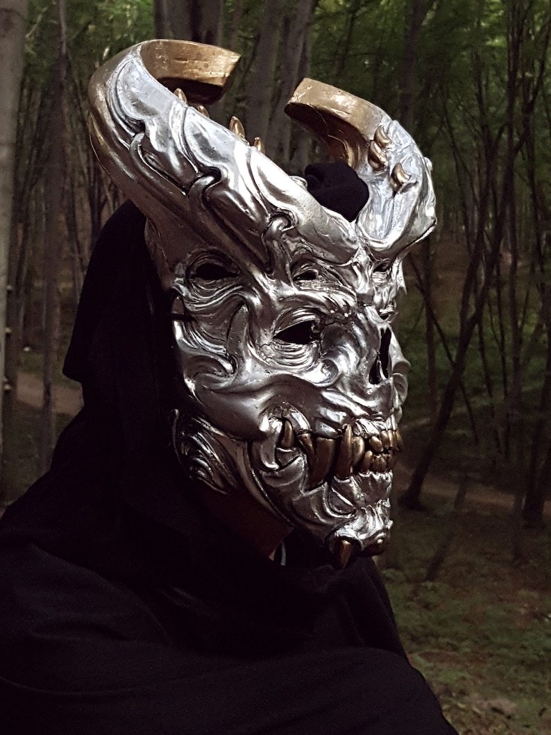 Demon fallen angel dark silver or any colour daedal mask in Etsy