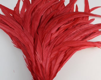 Red 20pcs 14"-16"  Rooster Coque Tail Feathers for Crafting, Decoration, Weddng, Millinery Supply, Fly Tying, DIY Feather Decoration
