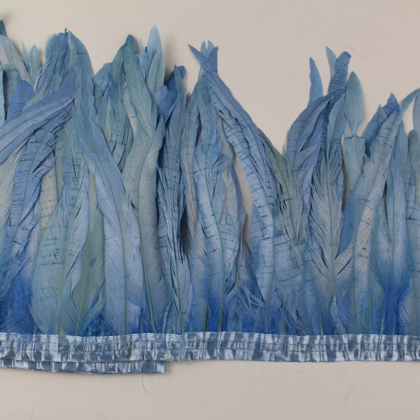 Baby Blue 2 Yard Long, 10-12 inch Height Rooster Coque Feather Fringe Trim, for Skirt Dress Costume Roster Feather Trim