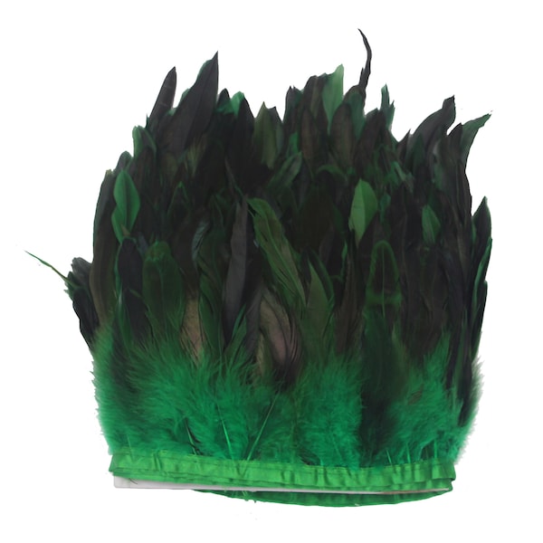 Green Color 2 Yard Long, 6-8 inch Height Rooster Hackle Feather Fringe Trim, for Skirt Dress Costume Roster Feather Trim