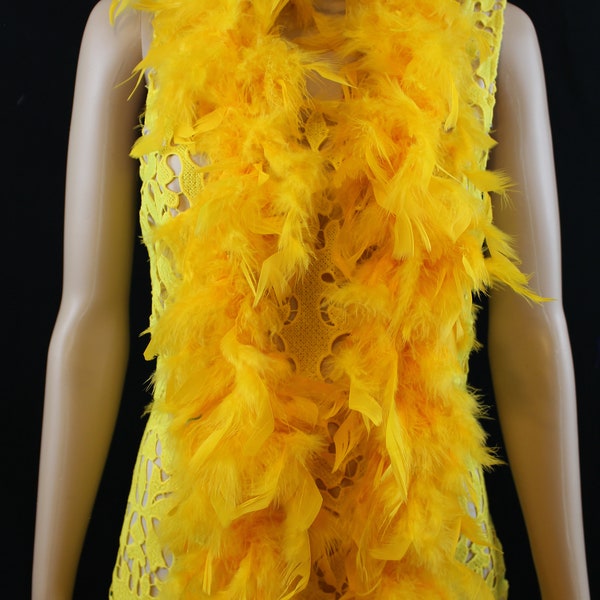 Gold Yellow Color 40 Gram 2 Yards, Soft Turkey Chandelle Feather Boa - Dancing Wedding Crafting Party Dress Up Halloween Costume Decoration