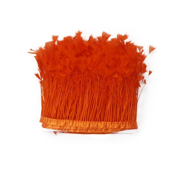 Orange Color 1 Yard long Turkey Flat Stripped Feather Fringe Trim, 5"-7" Height Accessories Feather DIY Decorative Material FG-007