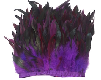 Purple Color 2 Yard Long, 6-8 inch Height Rooster Hackle Feather Fringe Trim, for Skirt Dress Costume Roster Feather Trim