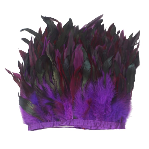 Purple Color 2 Yard Long, 6-8 inch Height Rooster Hackle Feather Fringe Trim, for Skirt Dress Costume Roster Feather Trim