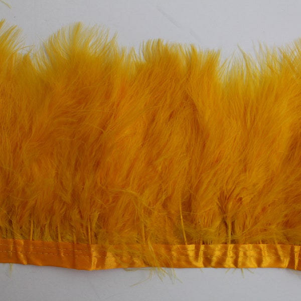 Gold Yellow Color 2 Yard long Marabou Turkey Fluff Feather Fringe Trim, 6"-7" Height Garment Accessories Feather DIY Decorative Material