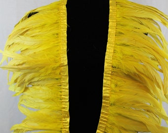 Yellow Color 2 Yard Long, 8-10 and 10-12 inch Height Rooster Coque Feather Fringe Trim, for Skirt Dress Costume Roster Feather Trim