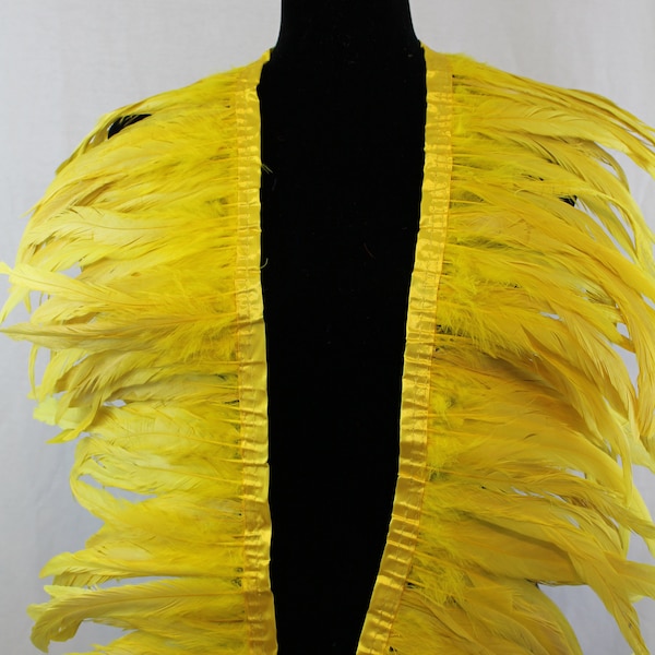 Yellow Color 2 Yard Long, 8-10 and 10-12 inch Height Rooster Coque Feather Fringe Trim, for Skirt Dress Costume Roster Feather Trim