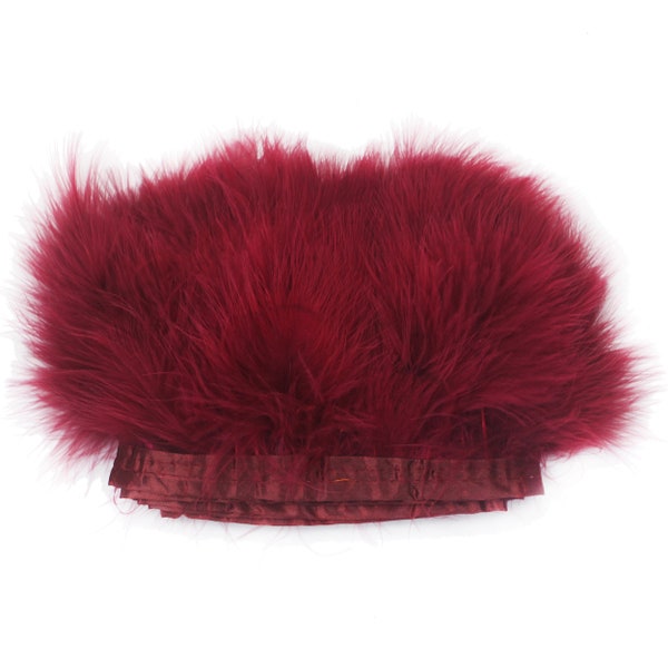 Burgundy Color 2 Yard long Marabou Turkey Fluff Feather Fringe Trim, 6"-7" Height Garment Accessories Feather DIY Decorative Material