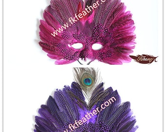 Halloween Venetian Masquerade Mask with one piece Peacock Feather Party Mask, Dress Up, Costume,hot pink and purple Feather Mask - 20