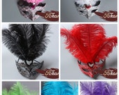 Handmade Venetian Masquerade Mask with Ostrich Feathers, Party, Prom, Halloween, Dress Up, Mardi Gras, seven colors Feather Mask - 30