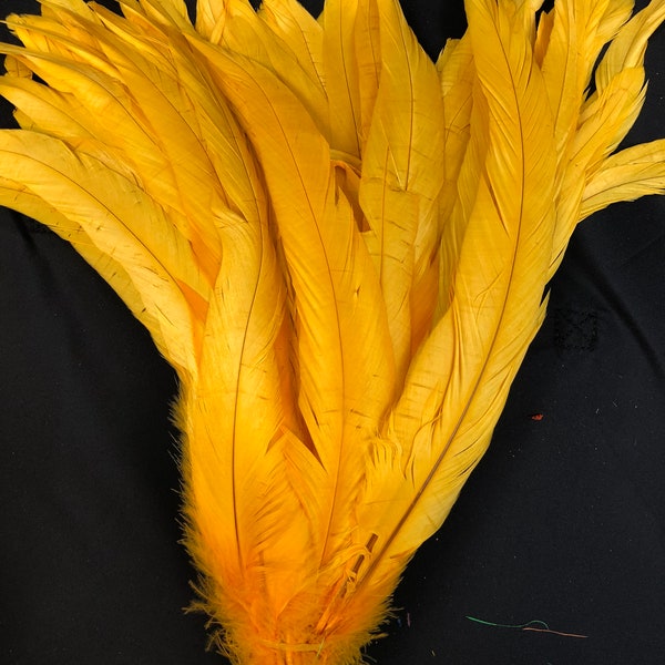 Gold Yellow 20pcs  Rooster Coque Tail Feathers for Crafting, Decoration, Weddng, Millinery Supply, Fly Tying, DIY Feather Decoration