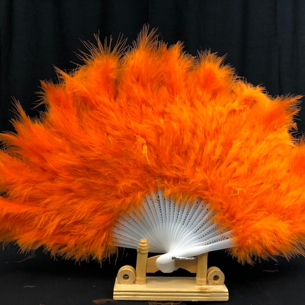 Orange Handmade Craft Large Turkey Feather Fan 21"X12" (with 28 staves) For Dancing, Wedding, Burlesque,Bridal Bouquet Decor