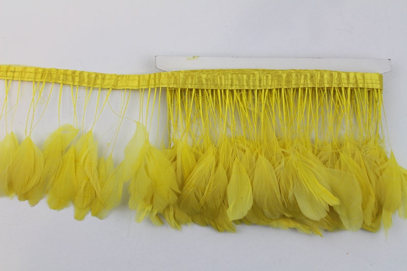 Yellow Color 1 Yard Long Rooster Stripped Feather Fringe Trim Etsy