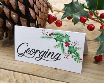 Christmas Winter Wedding Place Name | Handmade Rustic Stationery | Christmas Table Setting