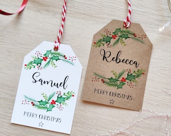 5x Personalised Name Christmas Gift Tags | Present Labels | Custom Tags | Rustic Festive Wrapping