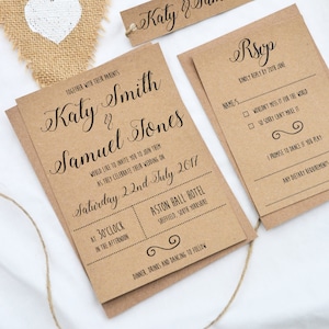 Invitación de boda rústica en papel kraft - Cordel caligráfico - Papelería de boda hecha a mano
