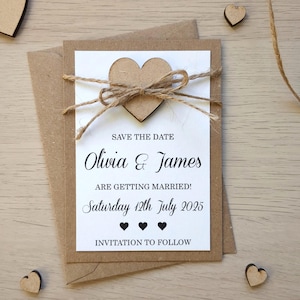 Salva la data con cuore rustico / Spago a forma di cuore in legno Kraft riciclato / Articoli di cancelleria per matrimoni fatti a mano
