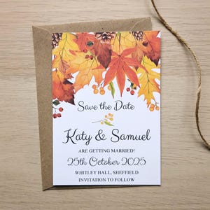 Feuilles d'automne, réservez cette date | Faire-part de mariage fait main | Octobre Novembre Mariage Orange Rouge Jaune