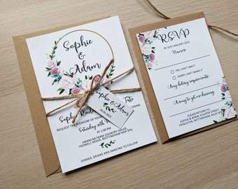 Blush Floral Wreath Wedding Invitation + RSVP