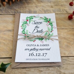 Rustic Christmas Save the Date Watercolour Wreath Twine Handmade image 4