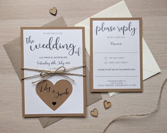 Rustic Heart Ivory Kraft Twine Wedding Invitation