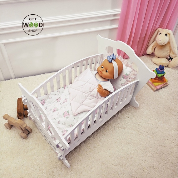 American Girl Doll Crib Bed With Bedding Baby Doll Craddle Etsy