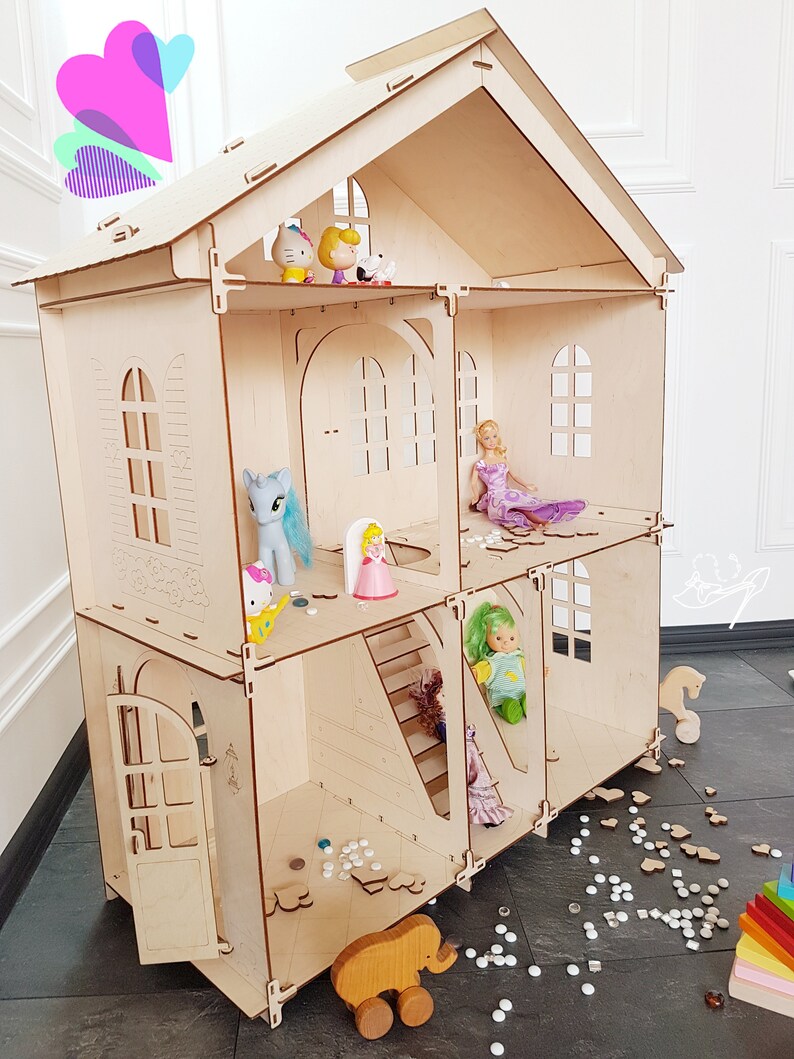 Large 3-story Wooden Barbie size Dollhouse in Waldorf | Etsy
