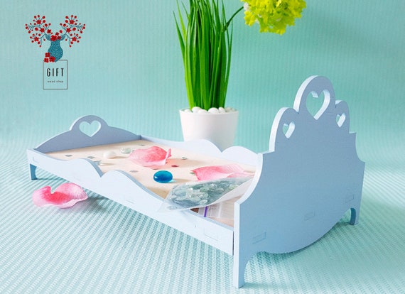 French Style Doll Bed Blue Doll Bed Dollhouse Set Furniture Bedroom Furniture For Barbie Miniature Bed For Dolls Diy Kids Kit Mini Bed