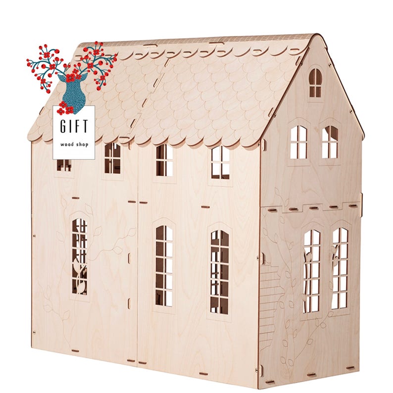 without furniture Modern Dollhouse waldorf dolhouse Girls doll house DIY unassambled handmade wood toys playhouse Wood doll house