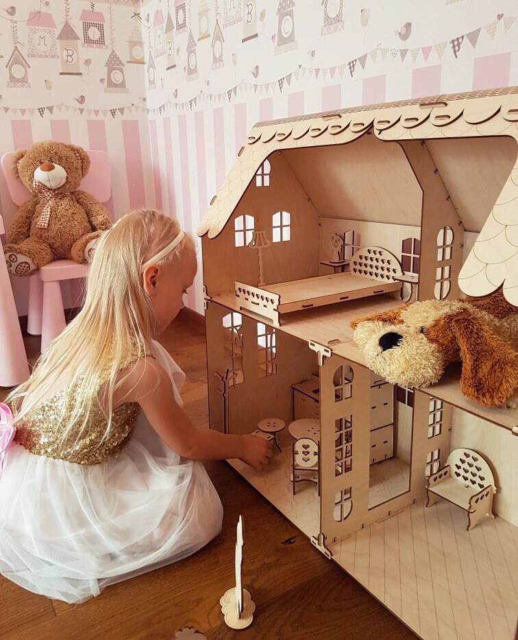 Wooden Barbie house Modern dollhouse withought furniture | Etsy