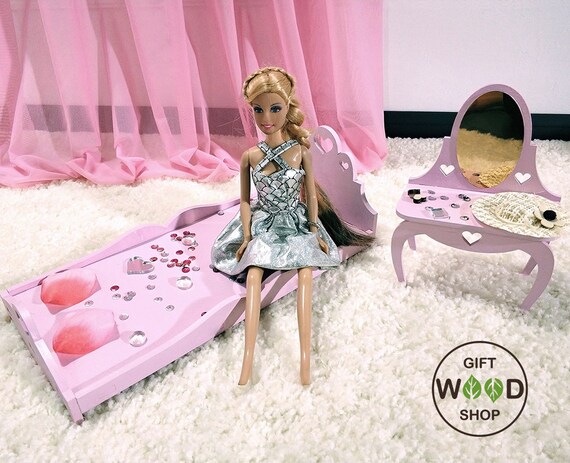 Pink Dollhouse Bedroom Doll Bed Dollhouse Miniature Barbie Bed Barbie Size Barbie Furniture For Blythe For Monster High Girls Anniversary