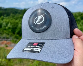 THE PUCKLUCK HAT -Tampa Bay Lightning - Dad Hat - Hockey Mom - Hockey Hat - Trucker Hat - nhl puck patch- Hockey Player- Puck Hat