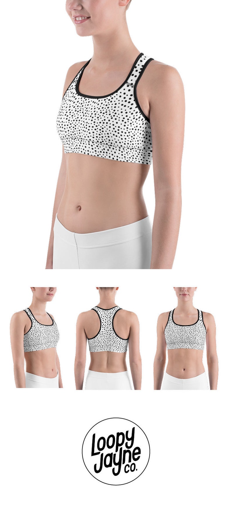 Crop Top Polka Dot Sports Bra Girlfriend Gift Black and White Bralette Girl Power Festival Clothing Gift for Her Yoga Shirt