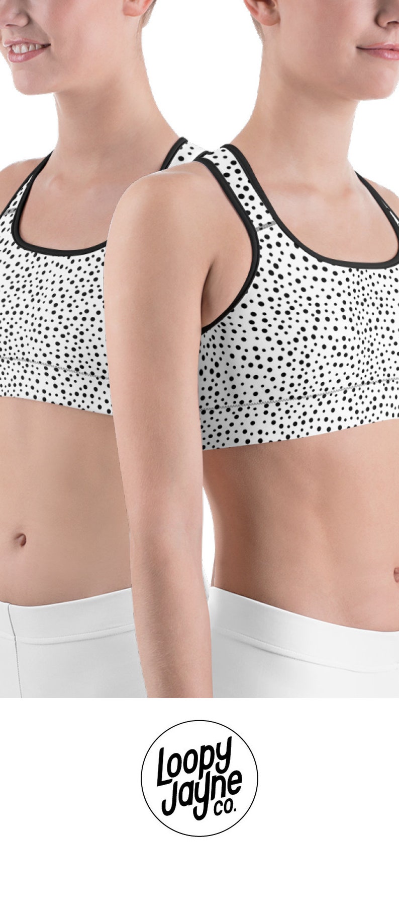 Crop Top Polka Dot Sports Bra Girlfriend Gift Black and White Bralette Girl Power Festival Clothing Gift for Her Yoga Shirt