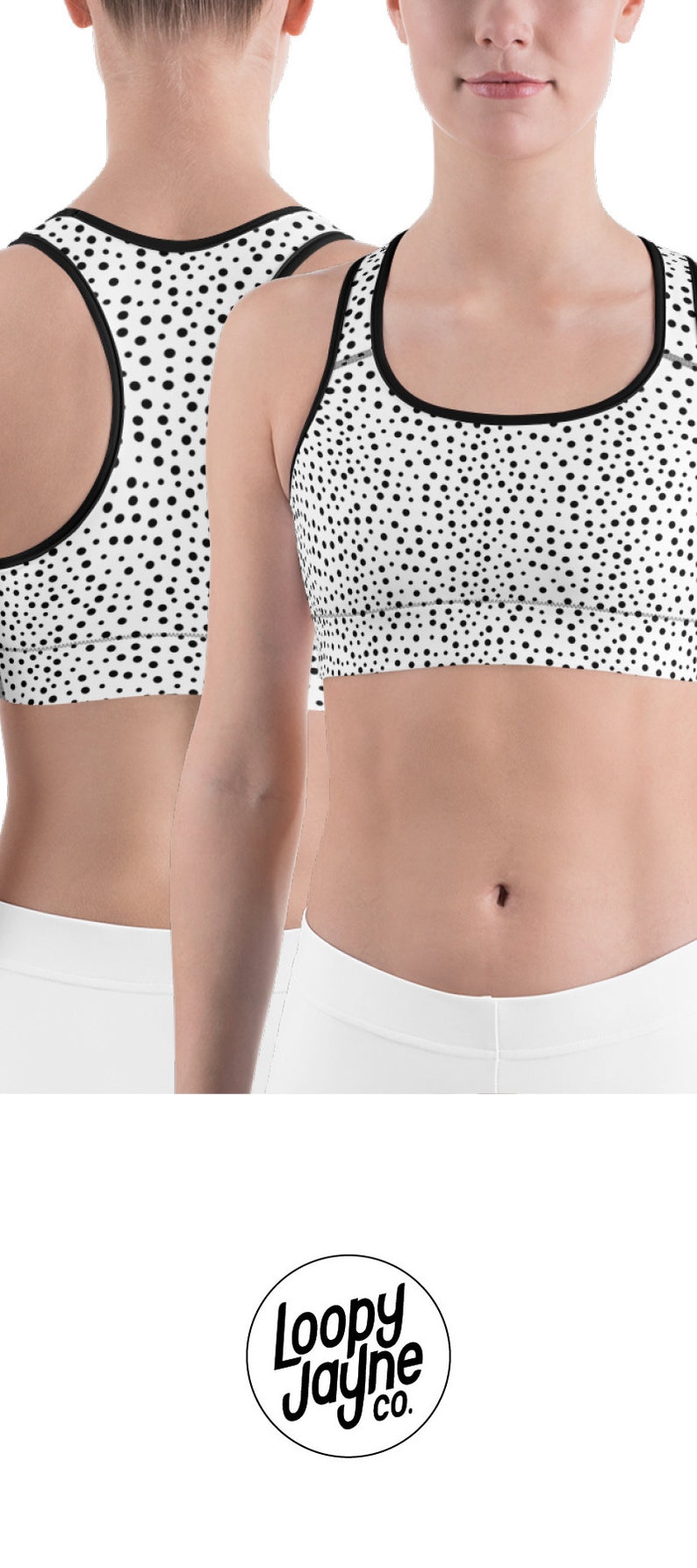 Crop Top Polka Dot Sports Bra Girlfriend Gift Black and White Bralette Girl Power Festival Clothing Gift for Her Yoga Shirt