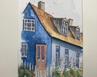 Original Watercolour of Danish style house. Urban sketch. Painting of Denmark. Travel art/ Europe. Size A4.