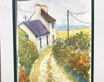 Original A5 watercolour of an Irish coastal Farmhouse, landscape of Ireland, countryside scene