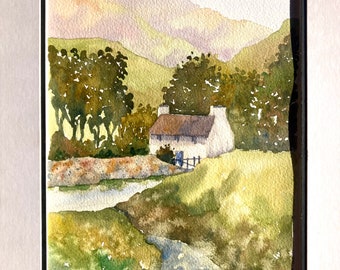 Dipinto ad acquerello firmato dall'artista del Lake District, cottage di campagna in Cumbria, pittura di paesaggio inglese, arte originale, galleria a parete