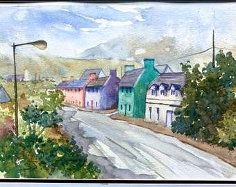 Aquarelle Malerei signiert vom Künstler aus Eyries, irische Landschaft, Beara Halbinsel, Cork, bunte Häuser,A4 ,Dörfer in Irland