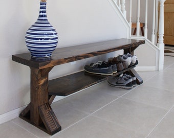 Handmade Solid Wood Shoe Bench, Farmhouse Entryway Mudroom Bench