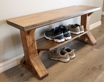 Shoe Bench Solid Wood Industrial Rustic Modern Steel And Etsy