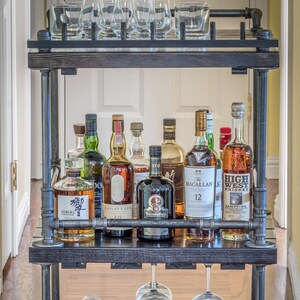bar cart pipe wood bar rustic industrial unique bars etsy