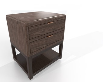 Mesita de noche moderna de madera con 2 cajones, mesa auxiliar para la cama.