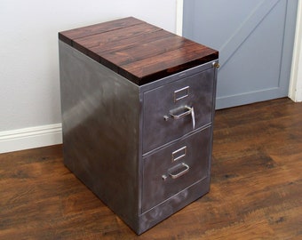 Metal Filing Cabinet 2-Drawer Refinished Legal size / Wood Top / industrial cabinet / metal filing cabinet / rustic office furniture