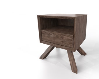 Nightstand Bedside Table with 1 Drawer / Mid-Century Modern / Cabinet Table / Modern credenza / Modern Furniture / Tapered Leg / Mitered Box