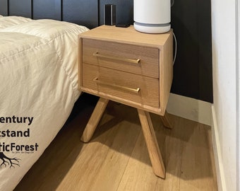 Mid-Century Modern Nightstand, Solid Wood Bedside Table with Drawers, Handmade USA